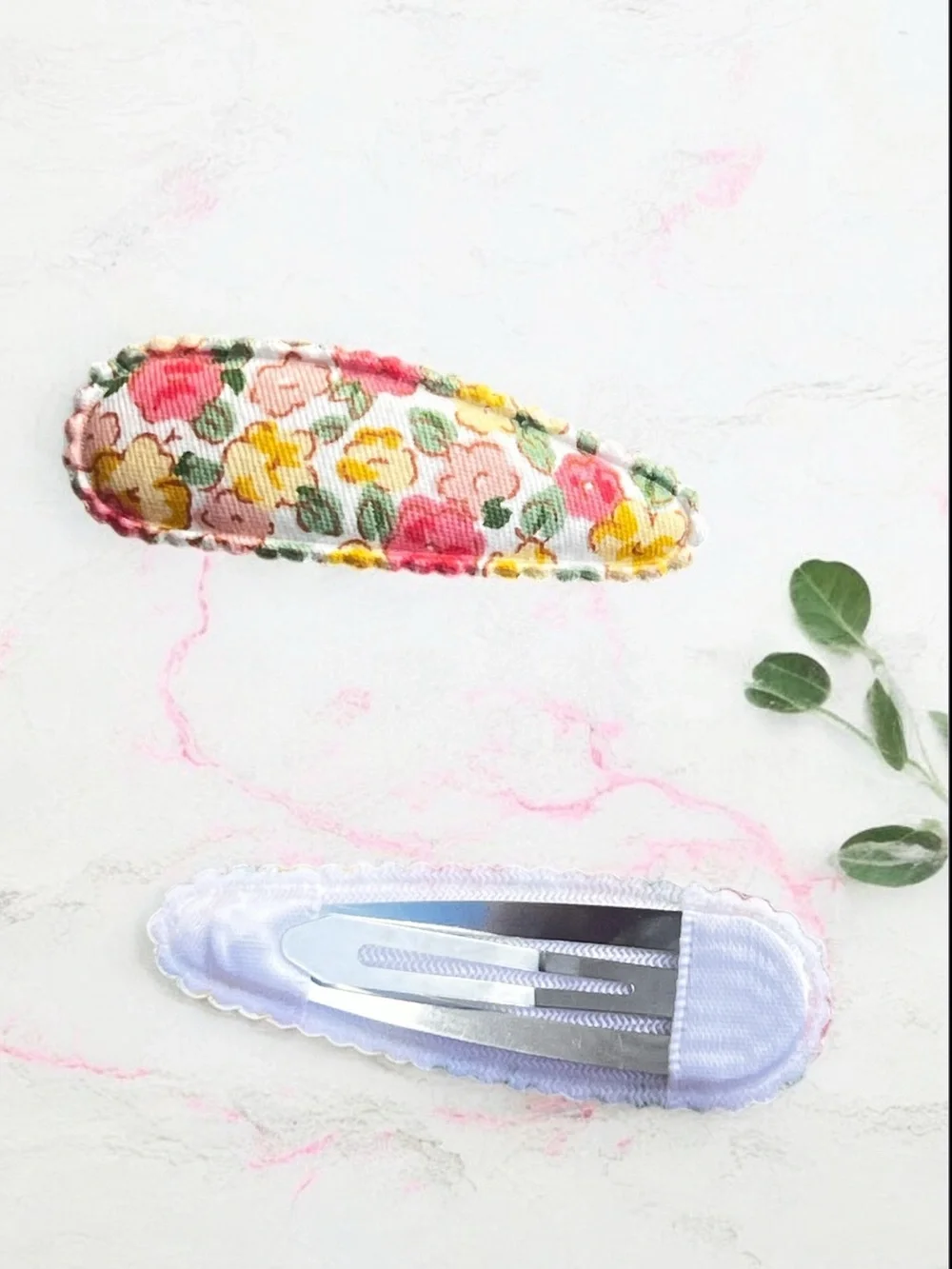 Handmade Floral Linen Snap Hair Clips Set | Vintage Toddler Girl Barrettes